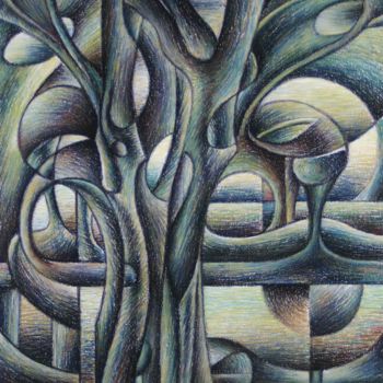 제목이 "Large tree knots ch…"인 그림 Gerrit Cnossen로, 원작, 파스텔 판지에 장착됨