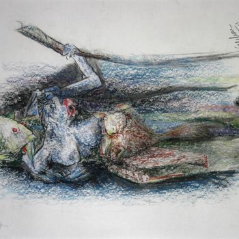 Drawing titled "Mud Babe  glides ba…" by Gerrit Cnossen, Original Artwork, Pastel Mounted on Cardboard