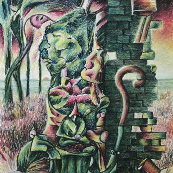 Tekening getiteld "The ringing Forest…" door Gerrit Cnossen, Origineel Kunstwerk, Pastel Gemonteerd op Karton