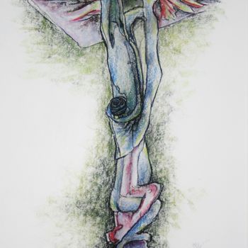 Рисунок под названием "Flaming, hanging an…" - Gerrit Cnossen, Подлинное произведение искусства, Пастель Установлен на картон