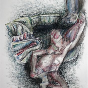 Tekening getiteld "Liberating mudmask…" door Gerrit Cnossen, Origineel Kunstwerk, Pastel Gemonteerd op Karton