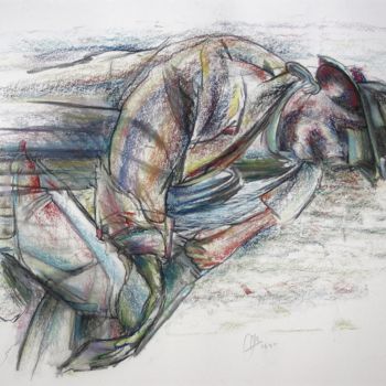 Drawing titled "While that one cowa…" by Gerrit Cnossen, Original Artwork, Pastel Mounted on Cardboard