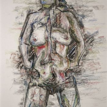 Dessin intitulée "With the aggressive…" par Gerrit Cnossen, Œuvre d'art originale, Pastel Monté sur Carton