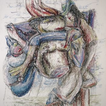 Σχέδιο με τίτλο "With the woman in t…" από Gerrit Cnossen, Αυθεντικά έργα τέχνης, Παστέλ Τοποθετήθηκε στο Χαρτόνι