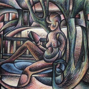 Рисунок под названием "Take a seat on an o…" - Gerrit Cnossen, Подлинное произведение искусства, Пастель Установлен на картон