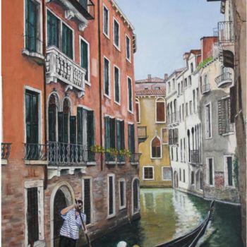 Pittura intitolato "Canal à Venise." da Gérard Nicaud, Opera d'arte originale, Olio