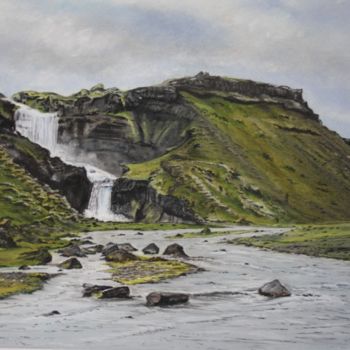 Painting titled "Cascade Islandaise." by Gérard Nicaud, Original Artwork, Pastel