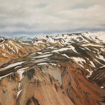 Pintura titulada "Montagne Islandaise." por Gérard Nicaud, Obra de arte original, Pastel