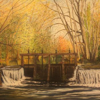 Painting titled "Barrage à Moret sur…" by Gérard Nicaud, Original Artwork, Pastel