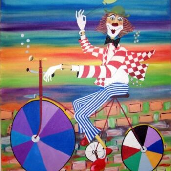 Malarstwo zatytułowany „clown on bicycle” autorstwa Gea Zwanink, Oryginalna praca