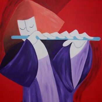 Painting titled "The flute-player" by Gea Zwanink, Original Artwork