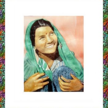 Painting titled "JEUNE INDIENNE" by Geako, Original Artwork, Watercolor