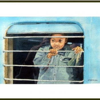 Ζωγραφική με τίτλο "ENFANT AU DEPART" από Geako, Αυθεντικά έργα τέχνης, Ακουαρέλα