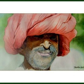 Painting titled "Le turban rose" by Geako, Original Artwork, Watercolor