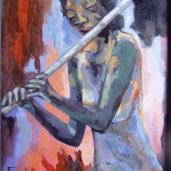 Painting titled "The flutist" by Roger Geaniton, Original Artwork, Oil