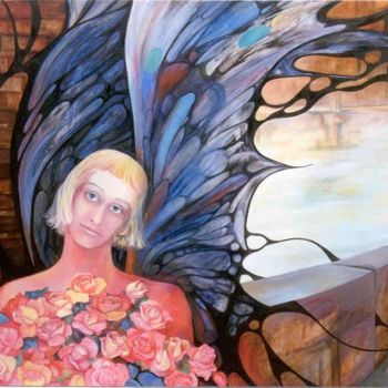 Painting titled "Angel's Roses" by Marta Goebel-Pietrasz, Original Artwork