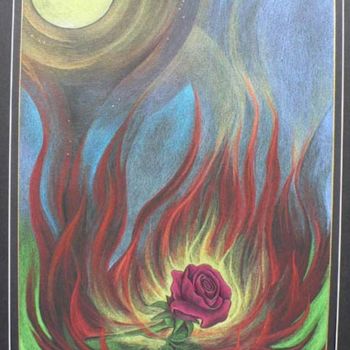 Картина под названием "Rose on the Fire" - Marta Goebel-Pietrasz, Подлинное произведение искусства