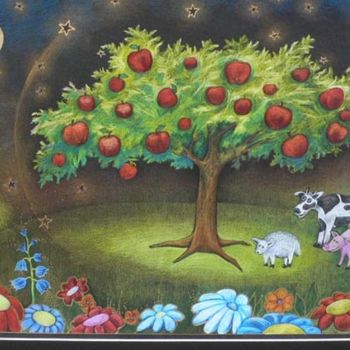 Peinture intitulée "Apples and Animals…" par Marta Goebel-Pietrasz, Œuvre d'art originale
