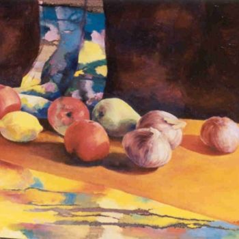 Painting titled "Pears and Apples" by Marta Goebel-Pietrasz, Original Artwork