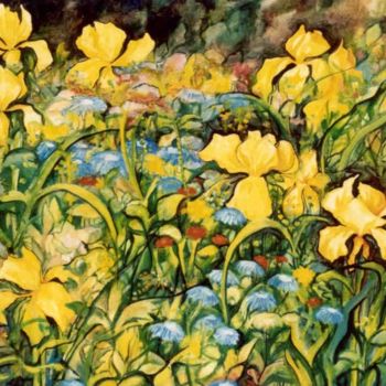 Painting titled "Yellow Iris" by Marta Goebel-Pietrasz, Original Artwork