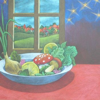 Schilderij getiteld "Ola's Bowl" door Marta Goebel-Pietrasz, Origineel Kunstwerk