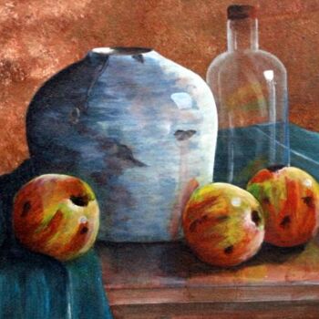 Schilderij getiteld "Drie appels" door Geert Winkel, Origineel Kunstwerk, Olie