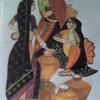 Painting titled "milkwomen" by Geeta Yadav, Original Artwork