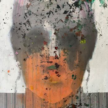Malerei mit dem Titel "Abstracted face in…" von Gela Mikava, Original-Kunstwerk, Acryl