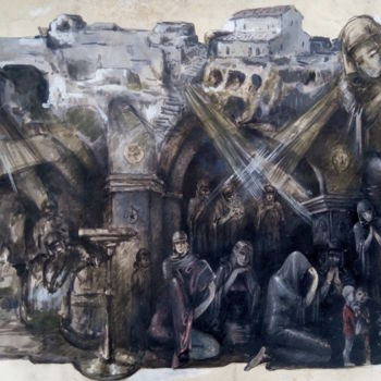 Dibujo titulada "Молитва перед боем" por Gela Philauri, Obra de arte original, Acuarela