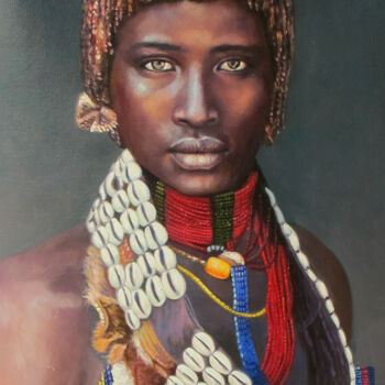 Schilderij getiteld "Hamar Tribe, Ethiop…" door Gemma Andrews, Origineel Kunstwerk, Olie