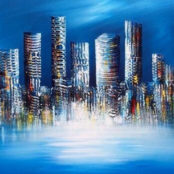 Painting titled "Blue City" by Gena Genadyj, Original Artwork, Acrylic