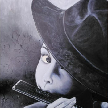 Malerei mit dem Titel "Le petit musicien" von Genevieve Sancere, Original-Kunstwerk, Acryl