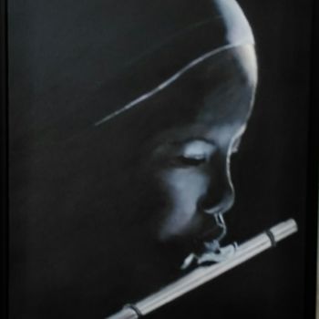 Schilderij getiteld "Petite flûtiste" door Genevieve Sancere, Origineel Kunstwerk, Acryl Gemonteerd op Frame voor houten bra…