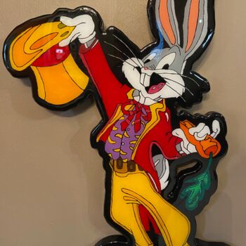 Rzeźba zatytułowany „Bugs Bunny Wood Cut…” autorstwa Genedieve, Oryginalna praca, Drewno