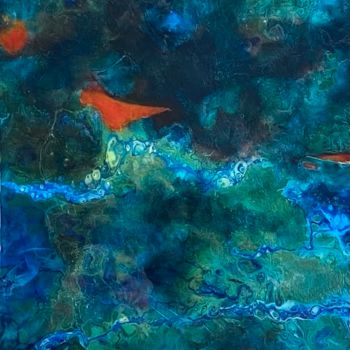 Painting titled "Poissons Rouges" by Geneviève Bard (BARD), Original Artwork, Acrylic Mounted on Wood Stretcher frame