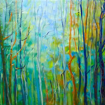 Painting titled "La forêt d' émeraude" by Geneviève Baud Caizergues, Original Artwork, Oil