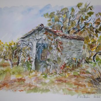 Painting titled "Le mazet embroussai…" by Geneviève Baud Caizergues, Original Artwork, Watercolor