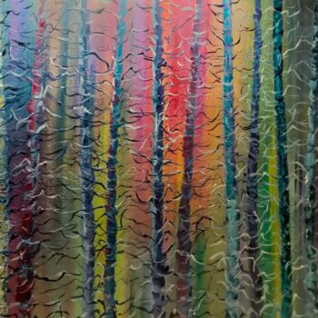 Malerei mit dem Titel "Aurore en forêt" von Geneviève Baud Caizergues, Original-Kunstwerk, Öl Auf Keilrahmen aus Holz montie…