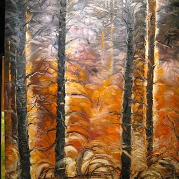 Malerei mit dem Titel "Maudit incendie" von Geneviève Baud Caizergues, Original-Kunstwerk, Öl