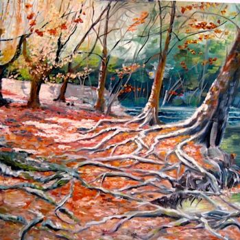 Peinture intitulée "automne-au-bord-du-…" par Geneviève Baud Caizergues, Œuvre d'art originale, Huile