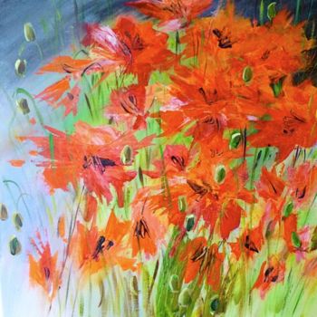 Painting titled "2.Crazy coquelicots" by Geneviève Baud Caizergues, Original Artwork, Oil