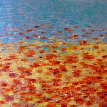 Painting titled "Coquelicots 4" by Geneviève Baud Caizergues, Original Artwork, Oil