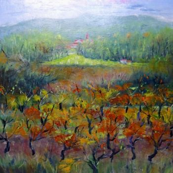 Painting titled "Automne 2" by Geneviève Baud Caizergues, Original Artwork, Oil
