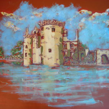 Malarstwo zatytułowany „Chateau dans les nu…” autorstwa Bg, Oryginalna praca, Akryl