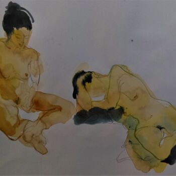 Dessin intitulée "deux-nues-ensemble-…" par Geneviève Bonnet-Cadith, Œuvre d'art originale, Craie