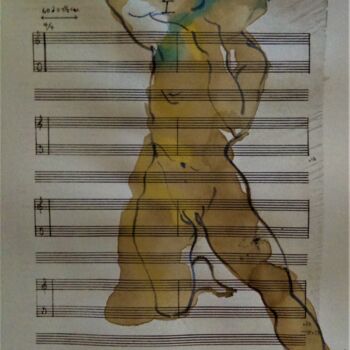 Zeichnungen mit dem Titel "Partition musicale" von Geneviève Bonnet-Cadith, Original-Kunstwerk, Aquarell