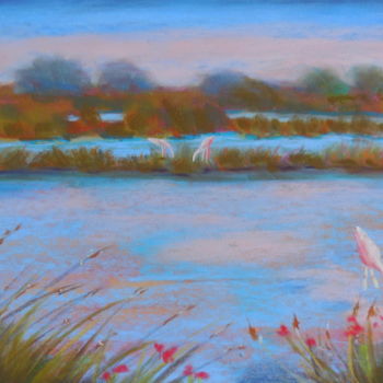 Painting titled "Les Flamants roses…" by Genevieve Fraysse, Original Artwork, Pastel