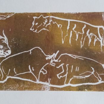 Estampas & grabados titulada "Ma gravure rupestre…" por Genevieve Fraysse, Obra de arte original, Linograbados