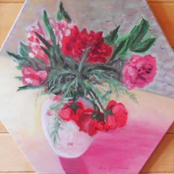 Painting titled "Bouquet de roses su…" by Genevieve Fraysse, Original Artwork, Oil