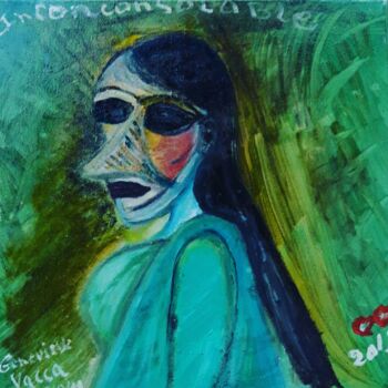 Painting titled "L'inconsolable." by Geneviève  Vacca-Giachero, Original Artwork, Oil Mounted on Wood Stretcher frame